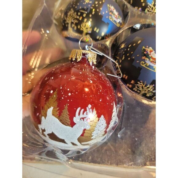 Krebs exclusive designer Santa Sleigh Ride City reindeer blown glass ball orname - Picture 6 of 7